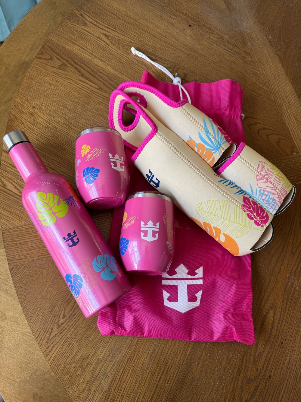 Royal Caribbean 🌴Pink Tropical Insulated Bottle & Tumbler Caddy Set Cruise ready